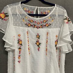 Embroidered Floral White Blouse